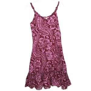 Vintage Y2K Odille Anthropologie Boho Floral Fit & Flare Dress Maroon Pink Sz 10